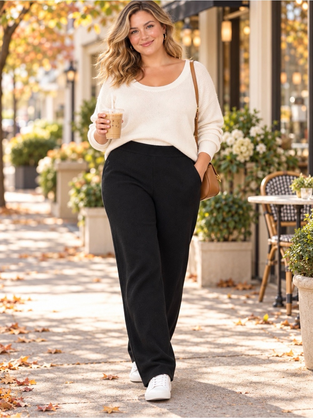 Eileen Fisher Black 100% Wool Knit Pull-On Pants Size Large